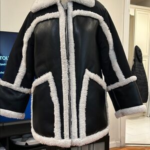Mango Black and White Shearling Jacket